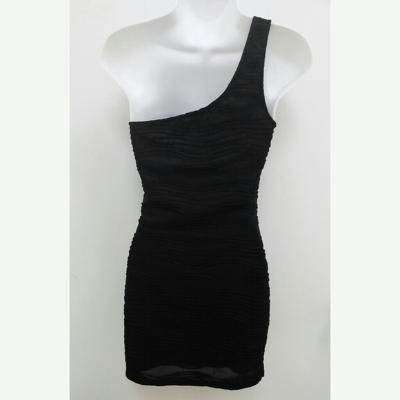 Junior Small Black Dress One Shoulder Bodycon - Picture 4 of 6